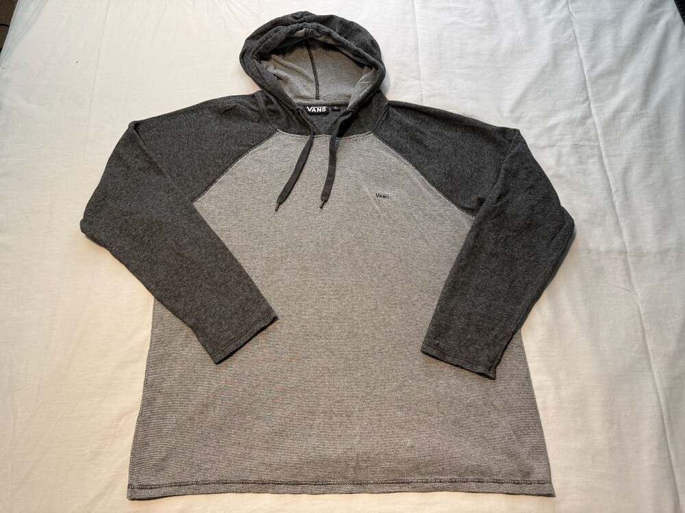 Vans Men's Striped Raglan Pullover Hoodie Grey Charcoal Size L